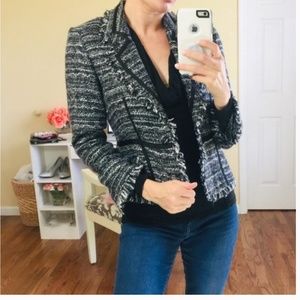 Dalia Black and White Tweed Fringe Blazer